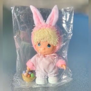 Precious Moments Child HI Babies Doll in Pink Bunny Rabbit Suit, Vintage 90s